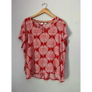 Joie Linen Red Printed Cap Sleeve Top Size 2X Lightweight Summer Casual